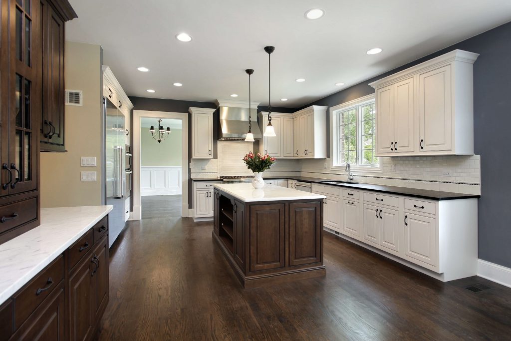 Kitchen in remodeled home with center island