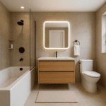 10x10 bathroom remodel with modern fixtures and tile design.