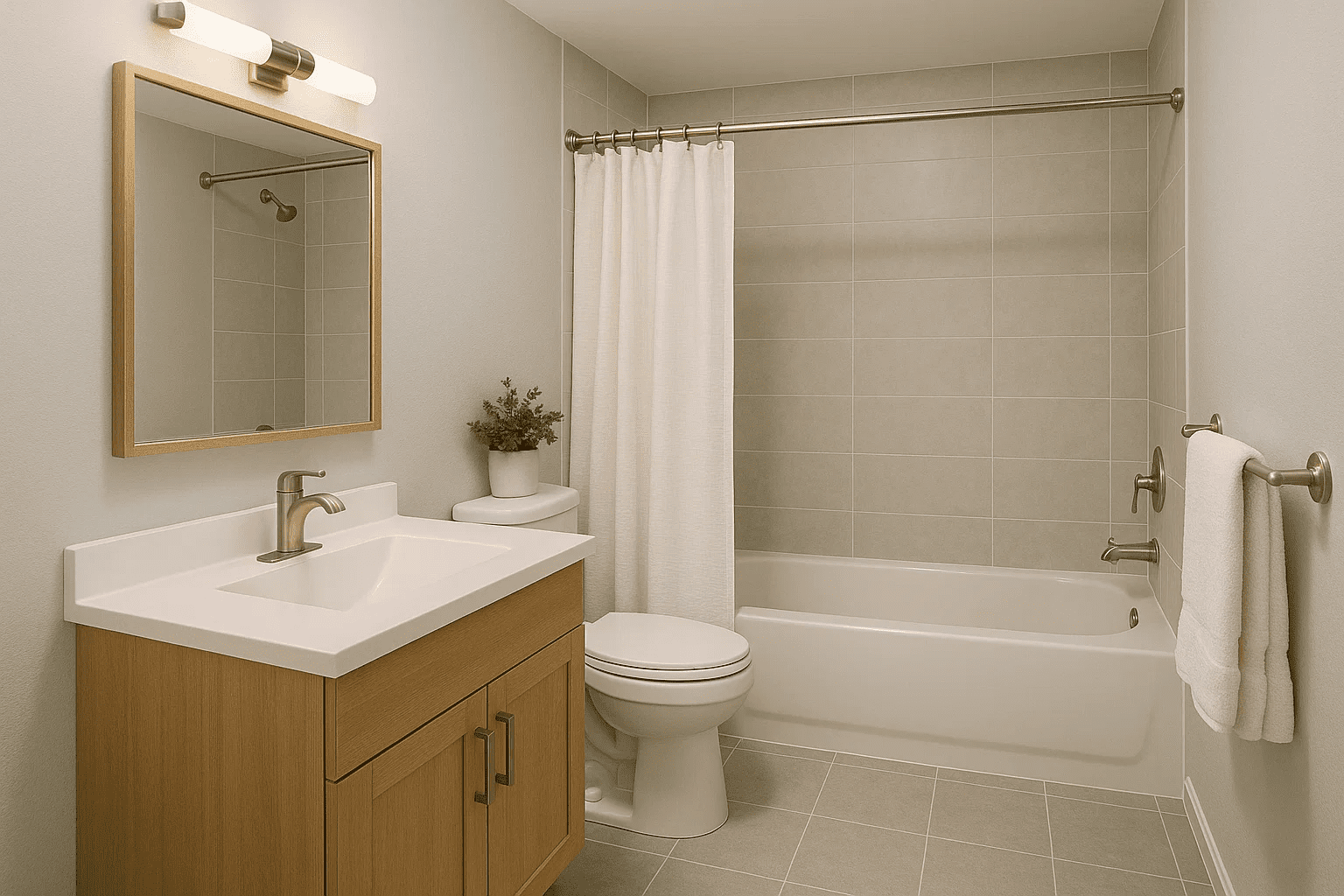 10x10 bathroom remodel with modern fixtures and tile design.