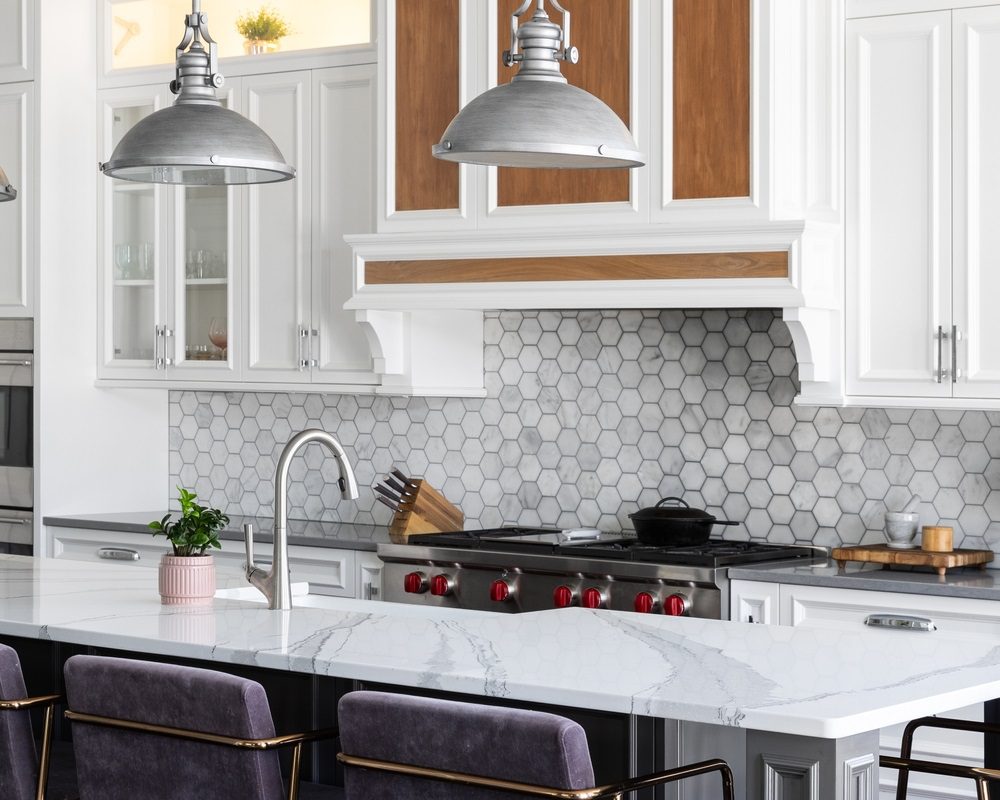 Modern backsplash in a small kitchen with subway tiles and a simple design