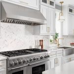 Modern backsplash in a small kitchen with subway tiles and a simple design