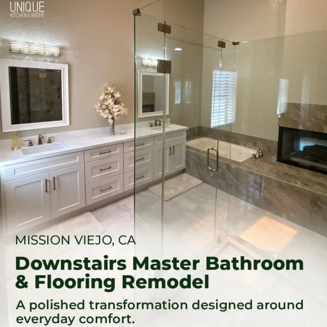 Downstairs master bathroom and flooring remodel in Mission Viejo, CA by Unique Kitchen & Baths